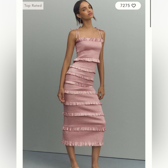 V. Chapman Lily Ruched & Ruffled Stretch Satin Midi Dress